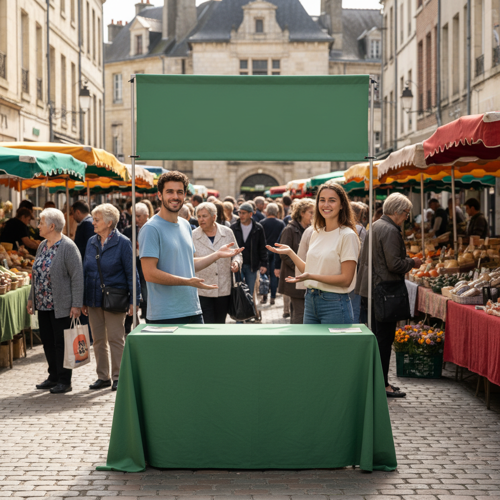 Stand de collecte de fonds tenu par les ambassadeurs de l'Agence Engrenage