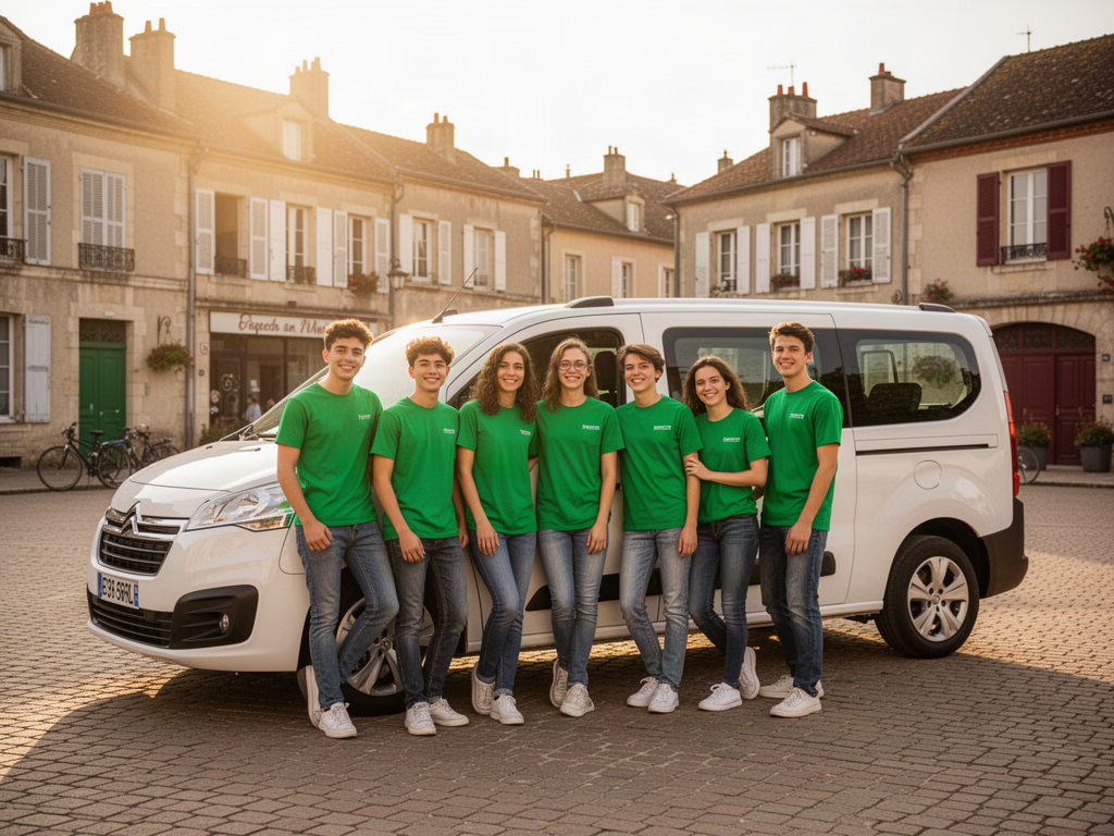 Équipe itinérante de l'Agence Engrenage réunie pendant une mission de collecte